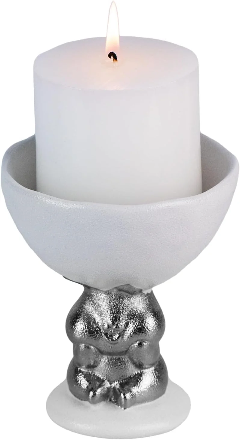 KAMMAK white ceramic rabbit pillar candle holder