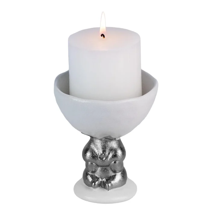 KAMMAK white ceramic rabbit pillar candle holder KAMMAK 7KPSP495N pillar candles front view for product display