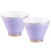 KAMMAK lavender ceramic tea cups with white interiors set of two KAMMAK 7KPSP432N ceramic cup and saucer front view for product display
