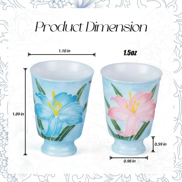 KAMMAK 1.5 oz lily footed ceramic tea cup dimensions KAMMAK 7KPSP734N+735N-US ceramic cup and saucer scale and proportion view image 6