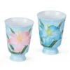 KAMMAK pink and blue lily footed ceramic tea cups set of two KAMMAK 7KPSP734N+735N-US ceramic cup and saucer front view for product display