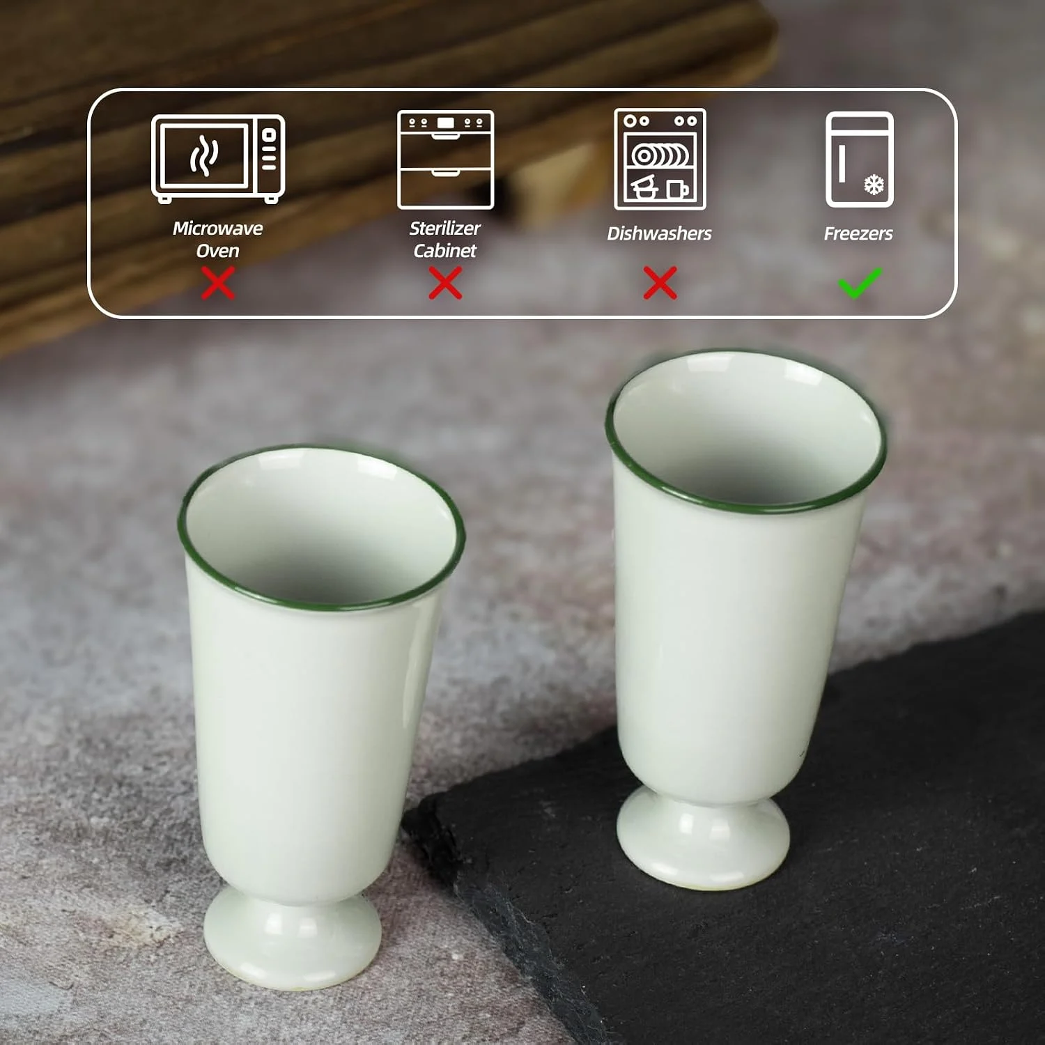 KAMMAK 718N pale green footed cups with care guidance icons