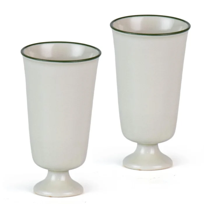 KAMMAK pale green footed ceramic tea cups with dark rims set of two KAMMAK 7KPSP718N ceramic cup and saucer front view for product display