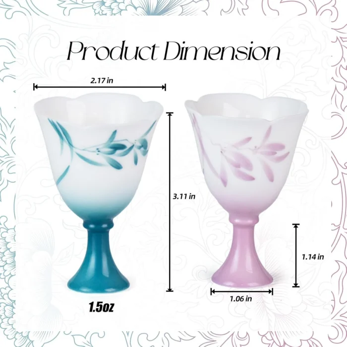KAMMAK 1.5 oz pastel floral footed ceramic tea cup dimensions KAMMAK 7KPSP686N+687N ceramic cup and saucer scale and proportion view image 6