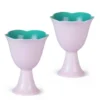 KAMMAK pink and teal flower-rim footed ceramic tea cups set of two KAMMAK 7KPSP717N ceramic cup and saucer front view for product display