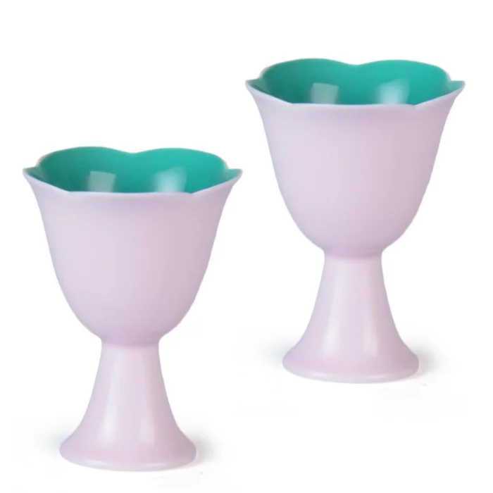 KAMMAK pink and teal flower-rim footed ceramic tea cups set of two KAMMAK 7KPSP717N ceramic cup and saucer front view for product display