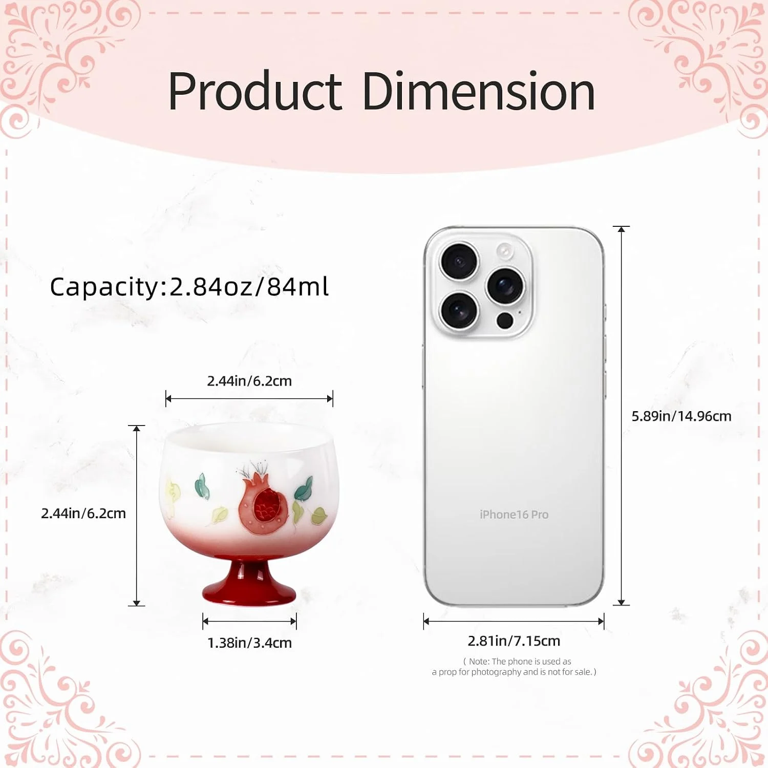 KAMMAK 698N 84 ml pomegranate footed tea cup dimensions