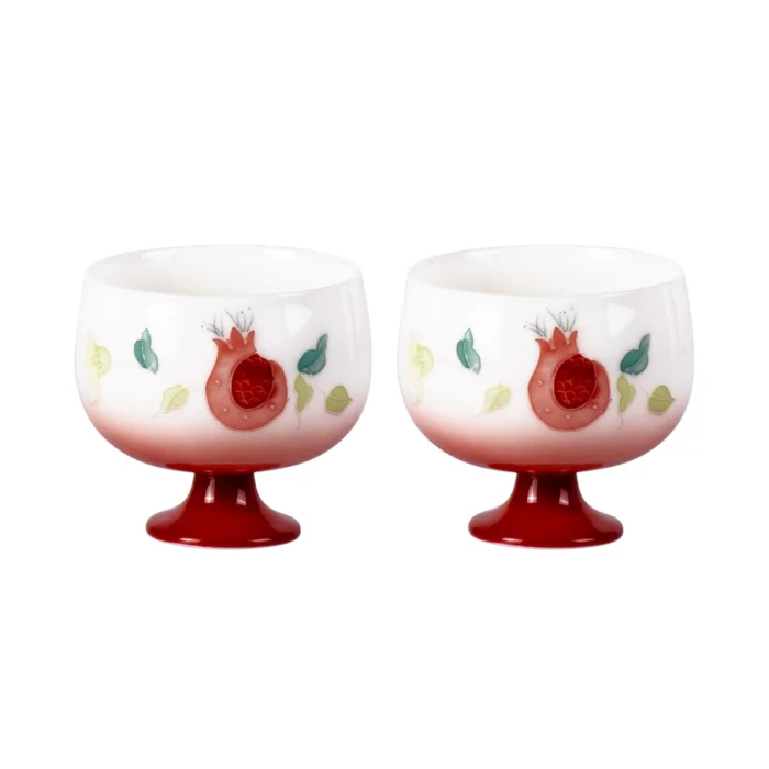 KAMMAK pomegranate-pattern footed ceramic tea cups set of two KAMMAK 7KPSP698N ceramic cup and saucer front view for product display