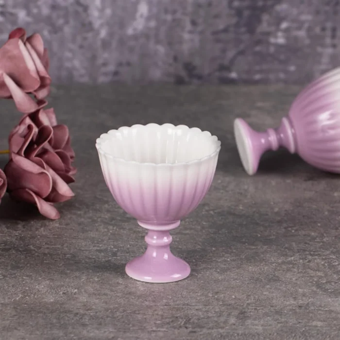 Single KAMMAK 702N purple fluted tea cup on its short foot KAMMAK 7KPSP702N ceramic cup and saucer close-up material texture detail image 4