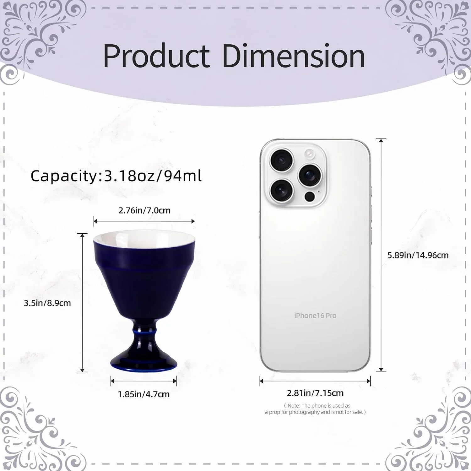 KAMMAK 680N and 681N 94 ml footed tea cup dimensions