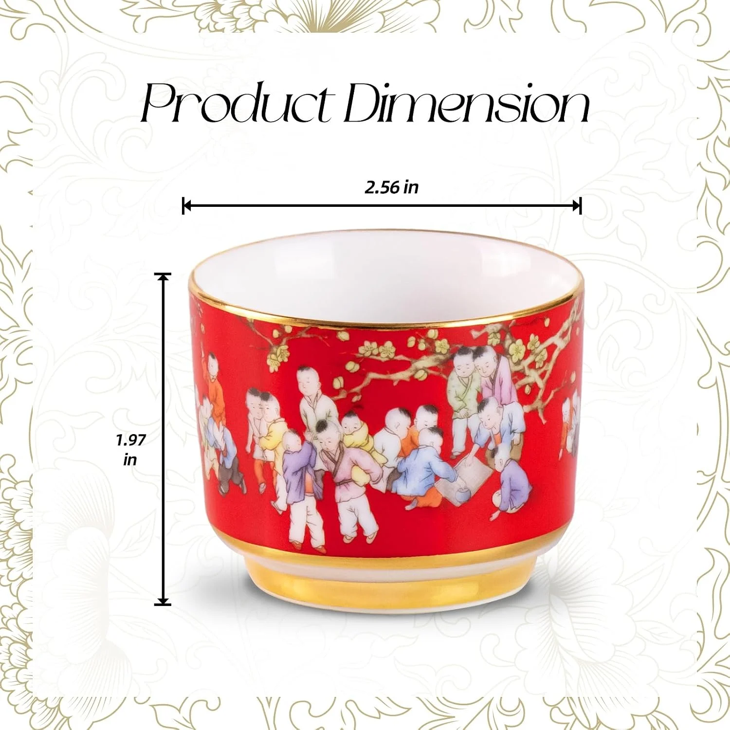 KAMMAK red porcelain tea cup dimensions with gold-tone base