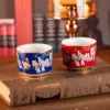 KAMMAK red and blue porcelain cups displayed on stacked books KAMMAK 7KPSP424N ceramic cup and saucer decorative craft detail image 7