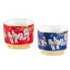 KAMMAK red and blue porcelain tea cups with figure artwork set of two KAMMAK 7KPSP424N ceramic cup and saucer front view for product display