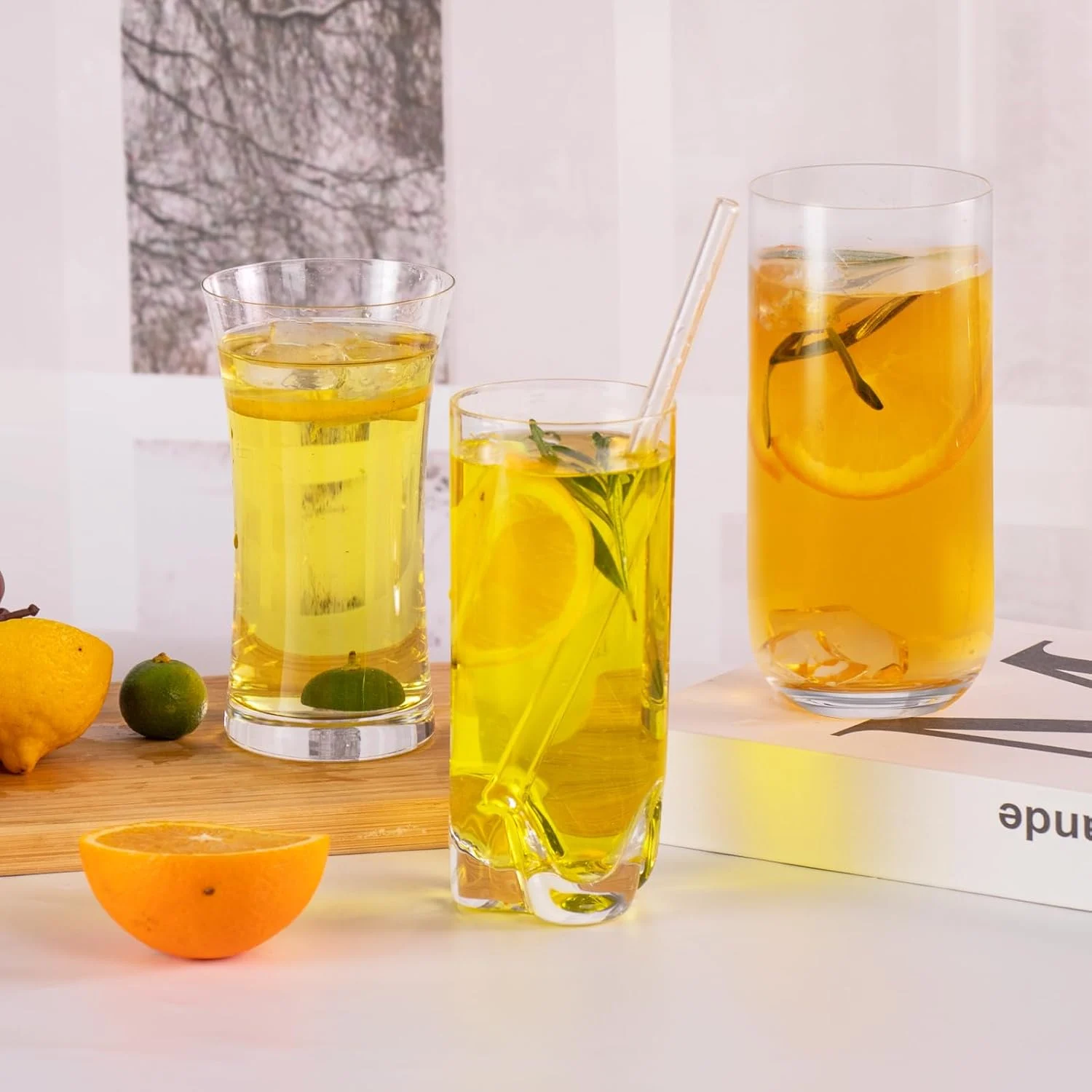 KAMMAK 766N highball glass arranged with assorted citrus beverages
