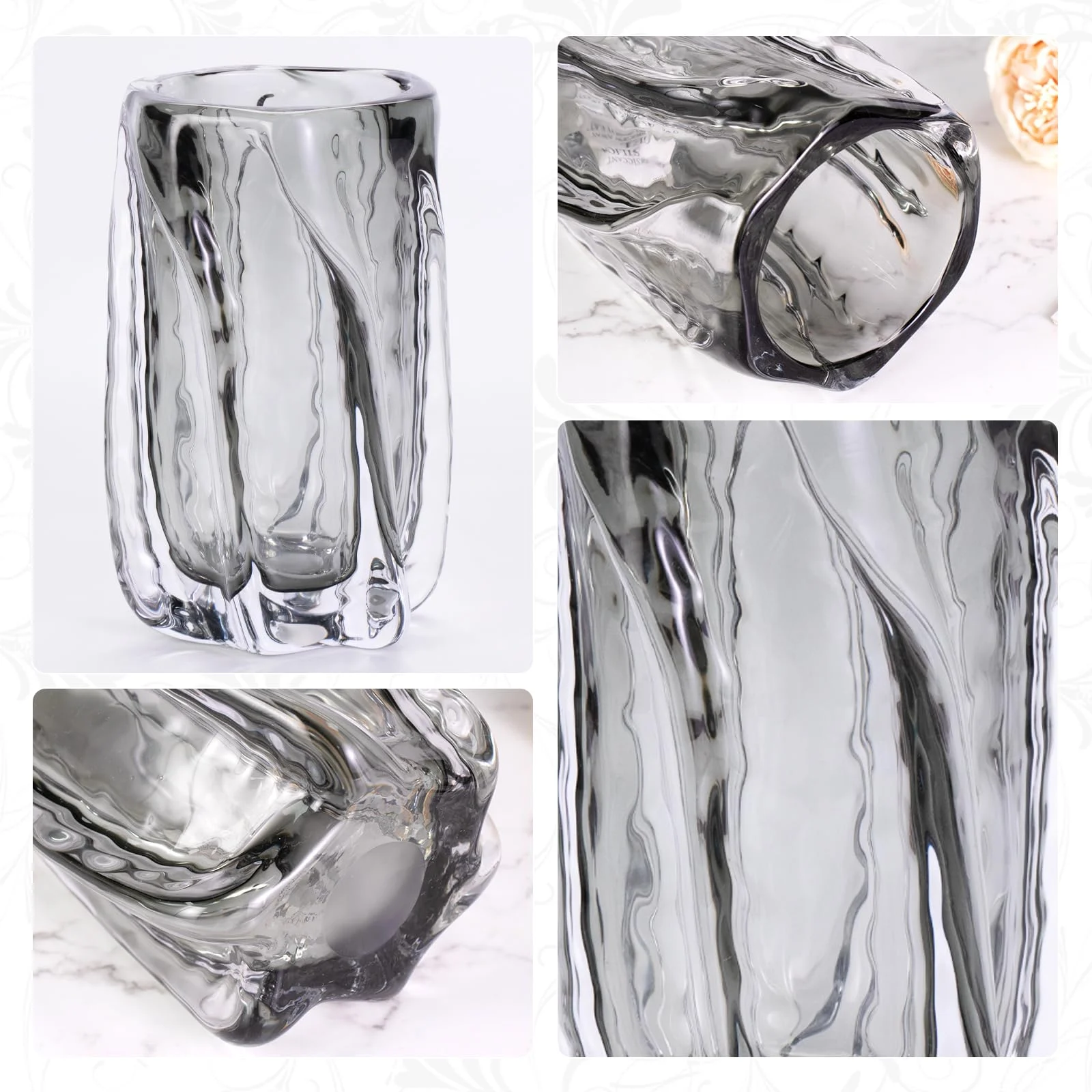 KAMMAK Smoky Clear Hand-Blown Art Glass Vase - SYX028 - product image 4
