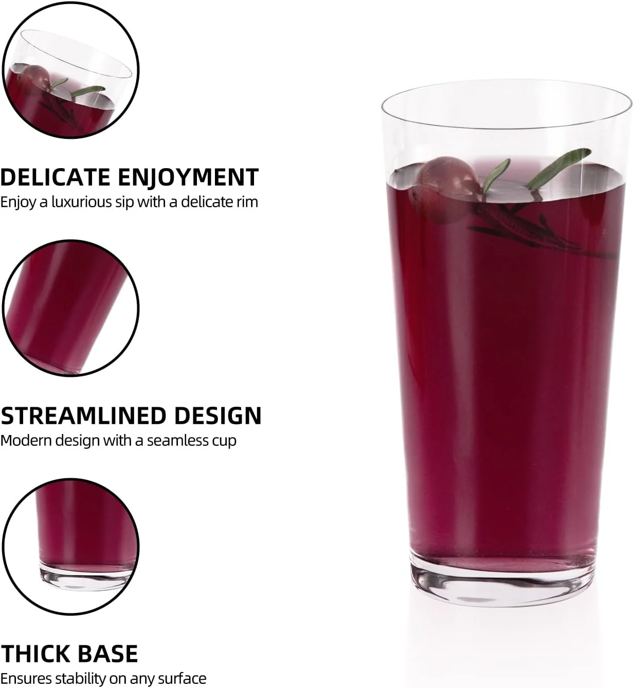 KAMMAK 773N highball glass showing clear rim, straight sides and thick base