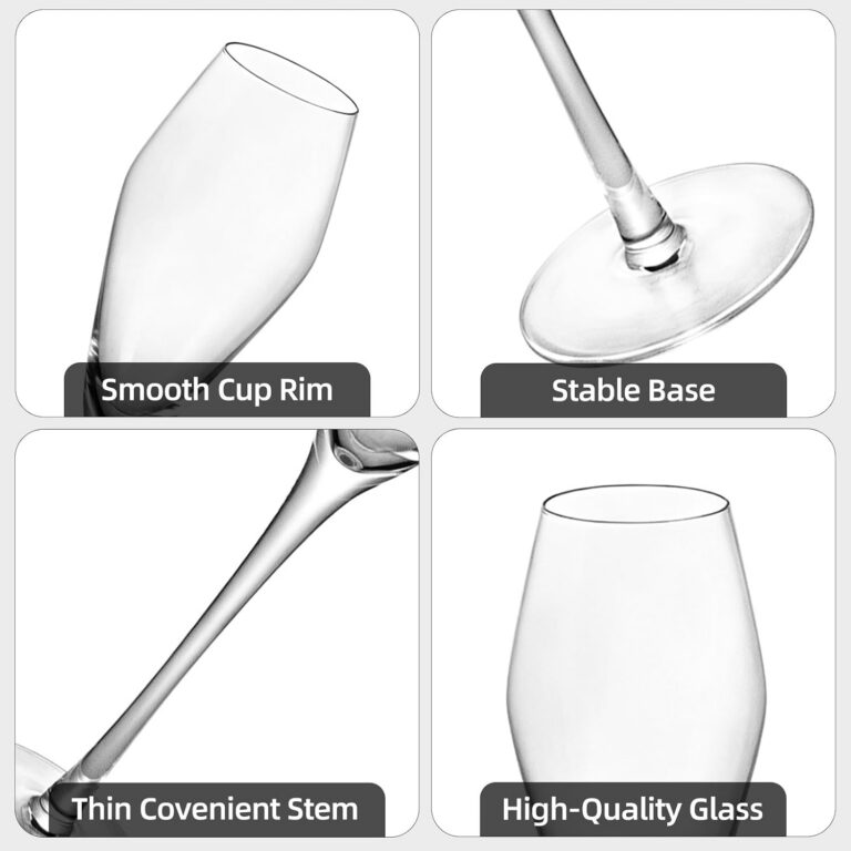 KAMMAK Champagne Flutes, 250ML Crystal Glass Set of 2, Clear Sparkling Wine Glass – XH053 – detail view 2