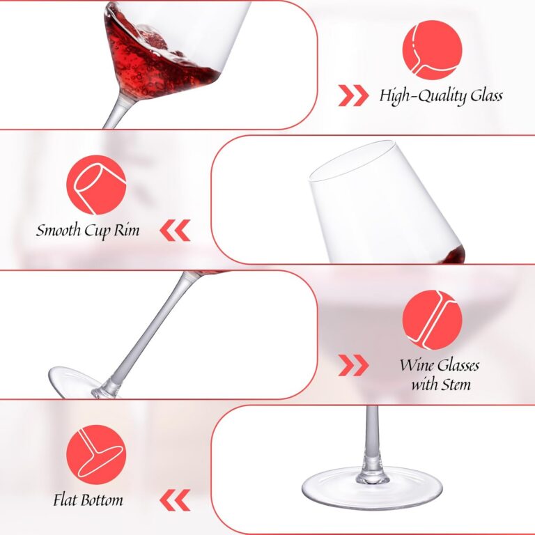 KAMMAK Wine Glasses Set of 2, 420ML, Hand Blown Crystal Bordeaux Glass – XH052 – detail view 3