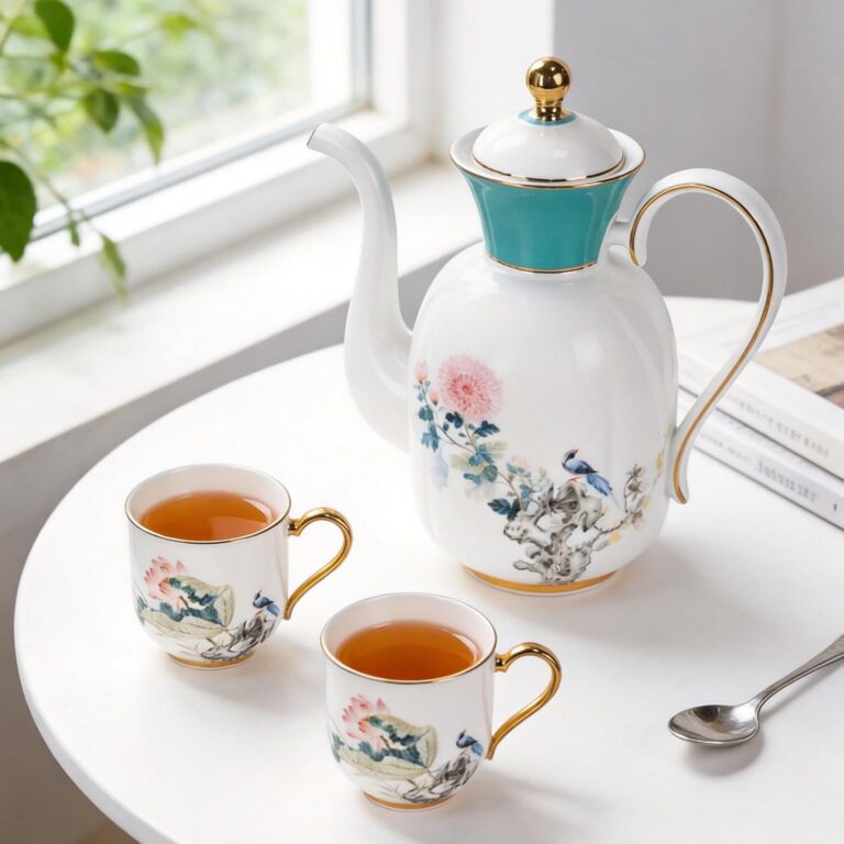KAMMAK Tea Set for Adults, Bone China, Teapot and Cups Set of 6 – detail view 1