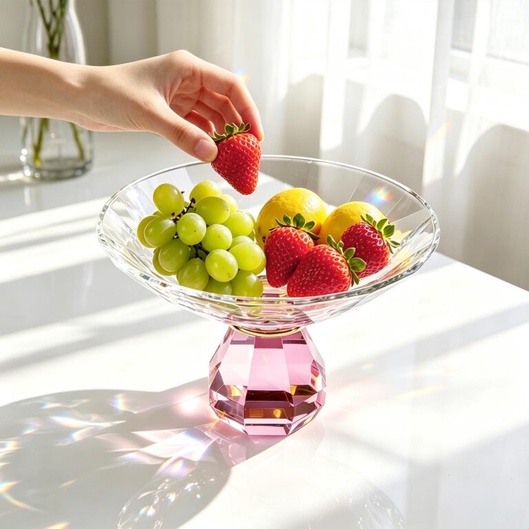 KAMMAK Pink Faceted Crystal Glass Fruit Bowl – WY042 – detail view 2