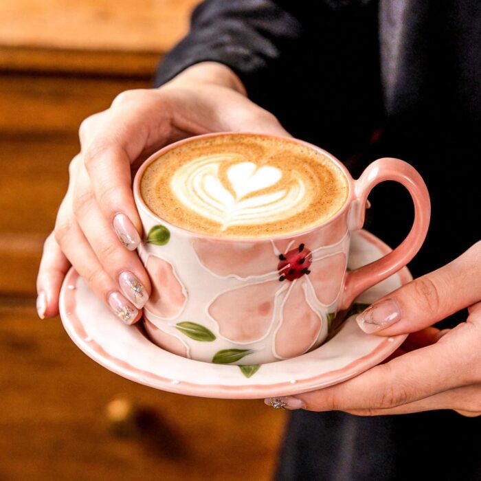 KAMMAK 8CZGX020 ceramic cup and saucer styled home decor setting image 5