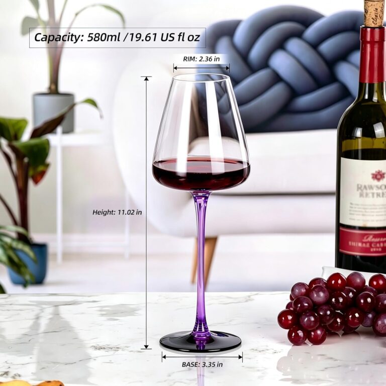 KAMMAK Crystal Red Wine Glasses Set of 2, Bordeaux Stemmed Glasses, XH042 – product dimensions