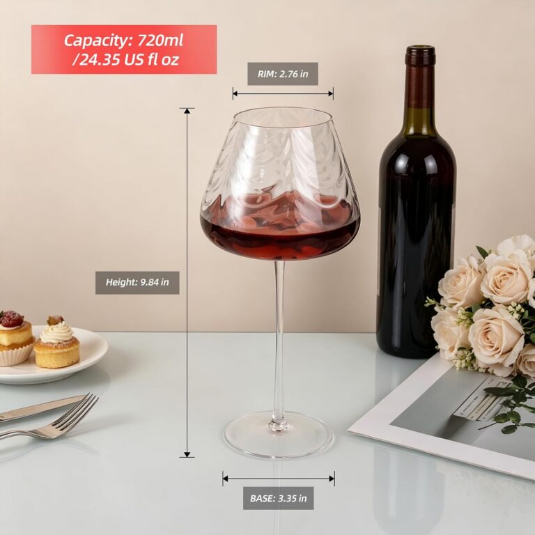 KAMMAK Crystal Red Wine Glasses Set of 2, Hand-Blown Ripple Embossed – XH038 – product dimensions