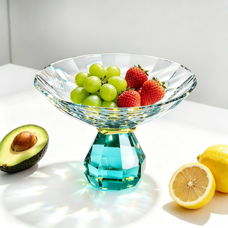 KAMMAK Light Green Faceted Crystal Glass Fruit Bowl – WY038 – detail view 4