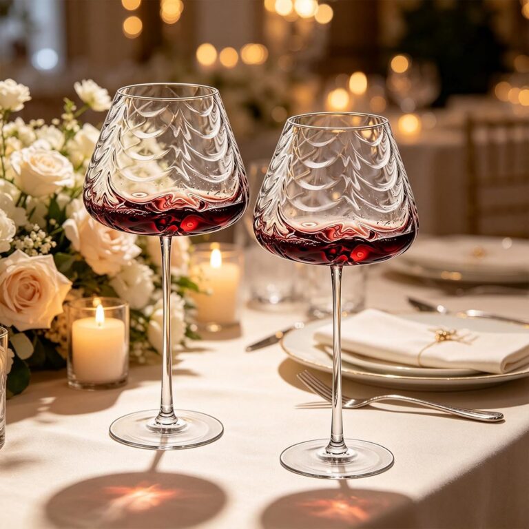 KAMMAK Crystal Red Wine Glasses Set of 2, Hand-Blown Ripple Embossed – XH038 – detail view 4
