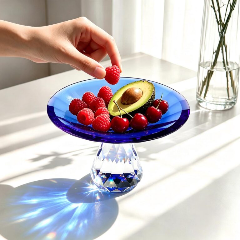 KAMMAK Blue Crystal Glass Pedestal Fruit Bowl – WY026 – detail view 4