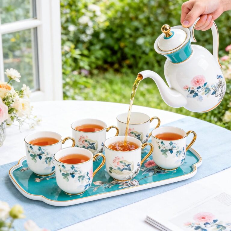 KAMMAK Tea Set for Adults, Bone China, Teapot and Cups Set of 6 – detail view 4