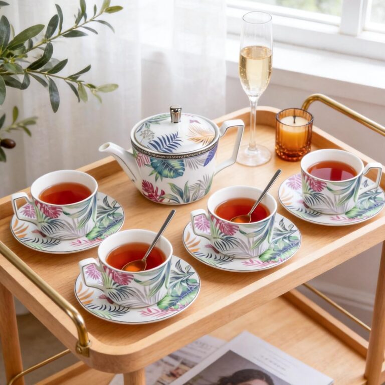 Porcelain Tea Set with Teapot, Teacups, Saucers and Spoons, NX049 – detail view 4