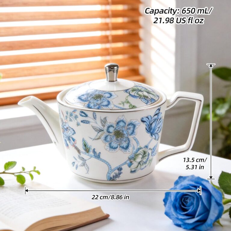 Porcelain Tea Set with Teapot, Teacups, Saucers and Spoons, NX048 – product dimensions
