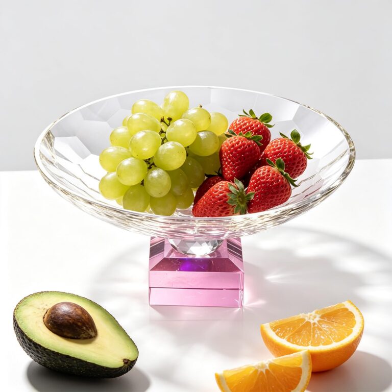 KAMMAK Pink Square-Base Crystal Glass Fruit Bowl – WY039 – detail view 4