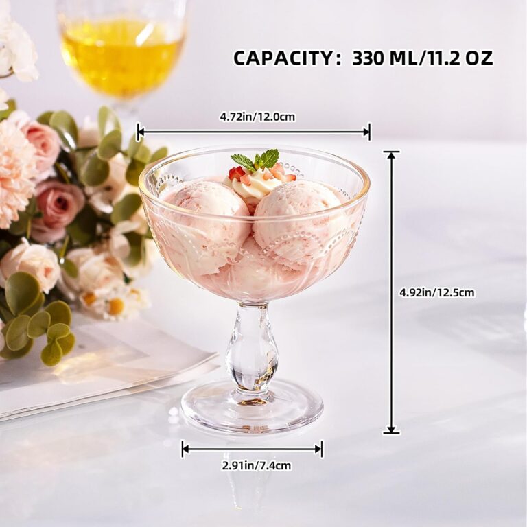 KAMMAK Dessert Cups Set of 2, Footed Glass Bowls for Ice Cream – OJ008 – product dimensions