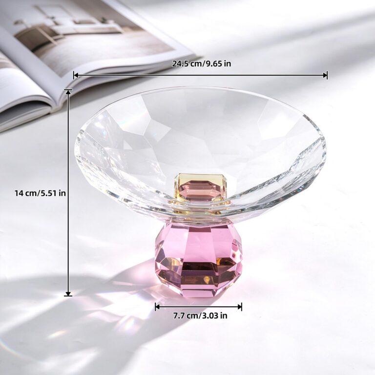 KAMMAK Pink Faceted Crystal Glass Fruit Bowl – WY042 – product dimensions