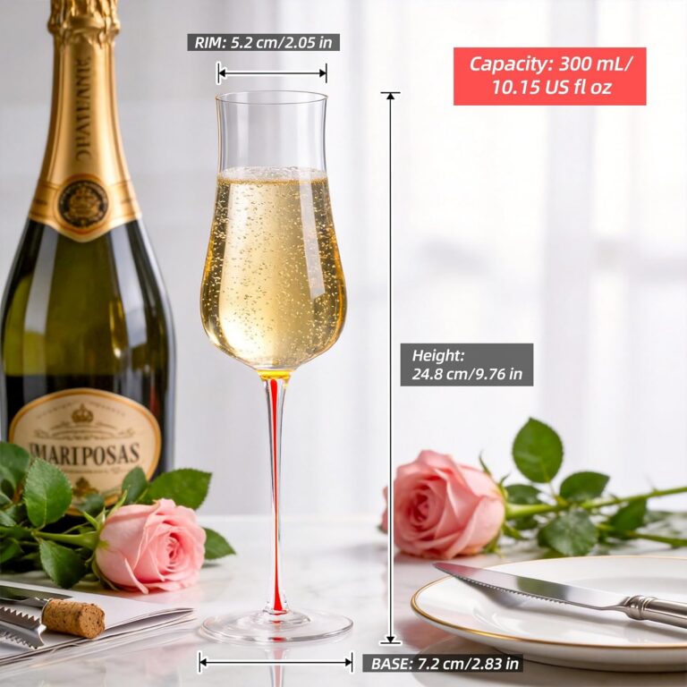 KAMMAK Champagne Flutes Set of 2, Stemmed Champagne Glasses, DY001 – product dimensions