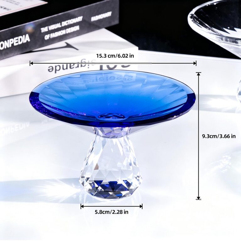 KAMMAK Blue Crystal Glass Pedestal Fruit Bowl – WY026 – product dimensions
