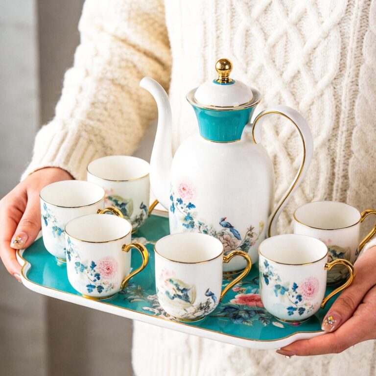 KAMMAK Tea Set for Adults, Bone China, Teapot and Cups Set of 6 – detail view 3