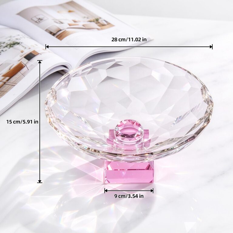 KAMMAK Pink Square-Base Crystal Glass Fruit Bowl – WY039 – product dimensions