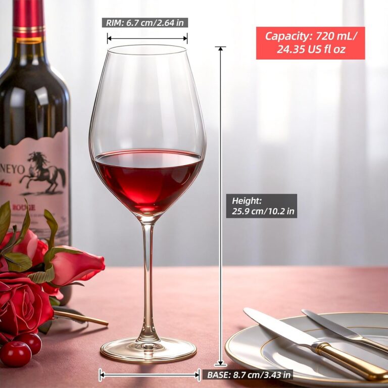 KAMMAK Crystal Red Wine Glasses Set of 2, Bordeaux Stemmed Glasses, DY031 – product dimensions
