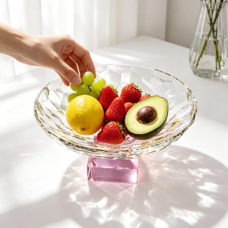 KAMMAK Pink Square-Base Crystal Glass Fruit Bowl – WY039 – detail view 2