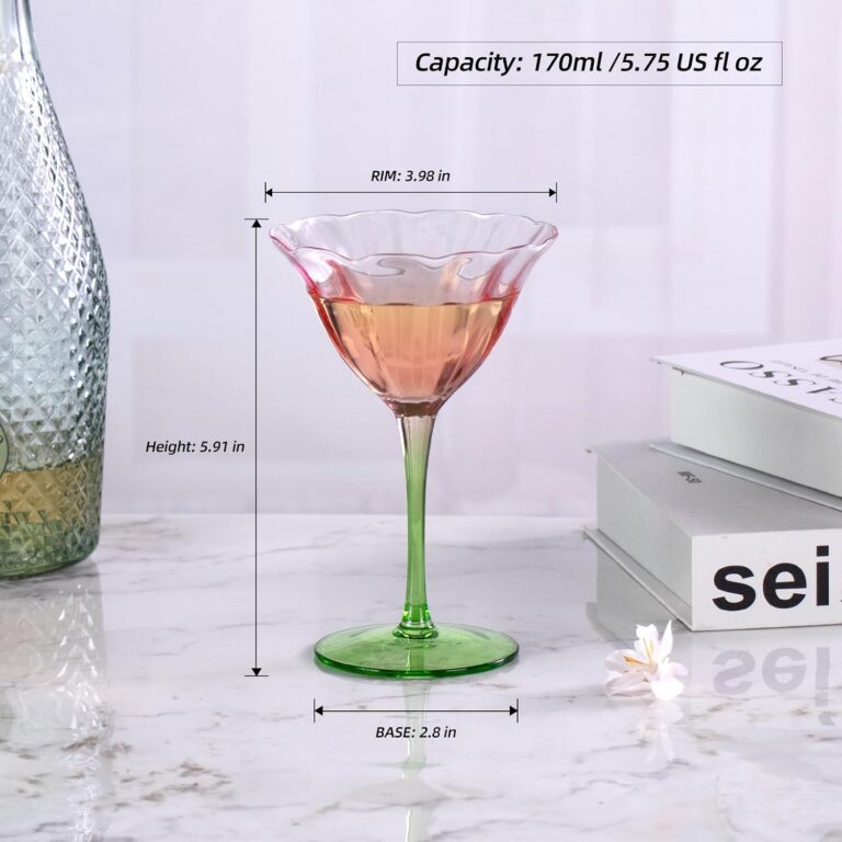 KAMMAK Crystal Martini Glasses Set of 2, 5.75 oz Cocktail Glasses – XY003 – product dimensions