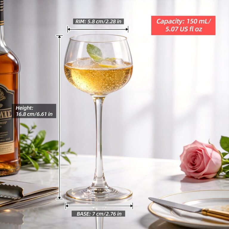 KAMMAK Crystal Martini Glasses Set of 2, 5 oz – DY013 – product dimensions