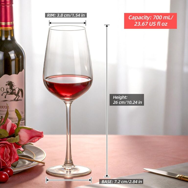 KAMMAK Crystal Red Wine Glasses Set of 2, Bordeaux Stemmed Glasses, DY034 – product dimensions