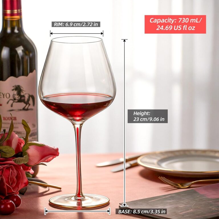 KAMMAK Crystal Red Wine Glasses Set of 2, Bordeaux Stemmed Glasses, DY009 – product dimensions