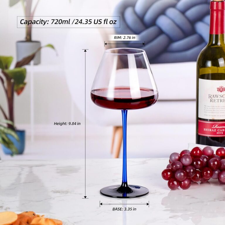 KAMMAK Crystal Red Wine Glasses Set of 2, Bordeaux Stemmed Glasses, XH048 – product dimensions