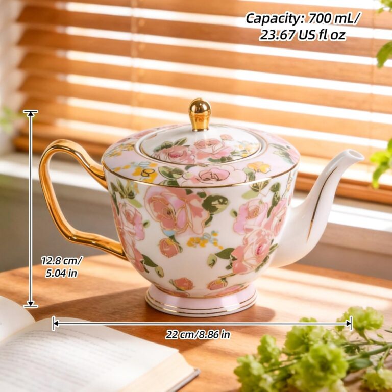 Porcelain Tea Set with Teapot, Teacups, Saucers and Spoons, NX050 – product dimensions