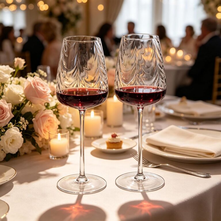 KAMMAK Crystal Red Wine Glasses Set of 2, Hand-Blown Ripple Embossed – XH037 – detail view 4
