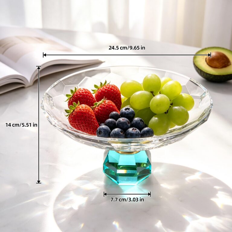 KAMMAK Light Green Faceted Crystal Glass Fruit Bowl – WY038 – product dimensions